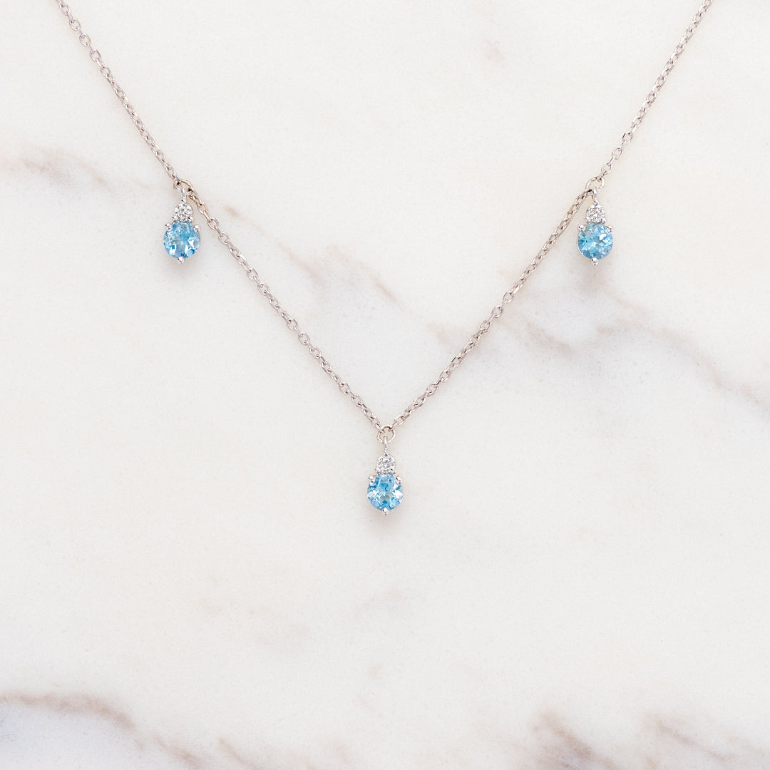 Aquamarine and Diamond Three Station Necklace