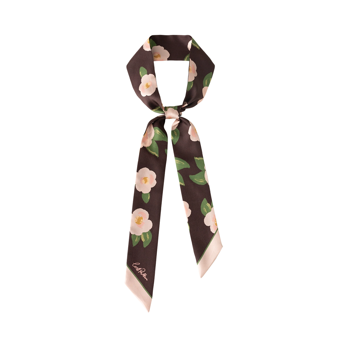 Camellia Silk Twill Skinny Scarf - Dark Brown