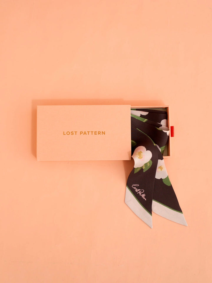 Camellia Silk Twill Skinny Scarf - Dark Brown