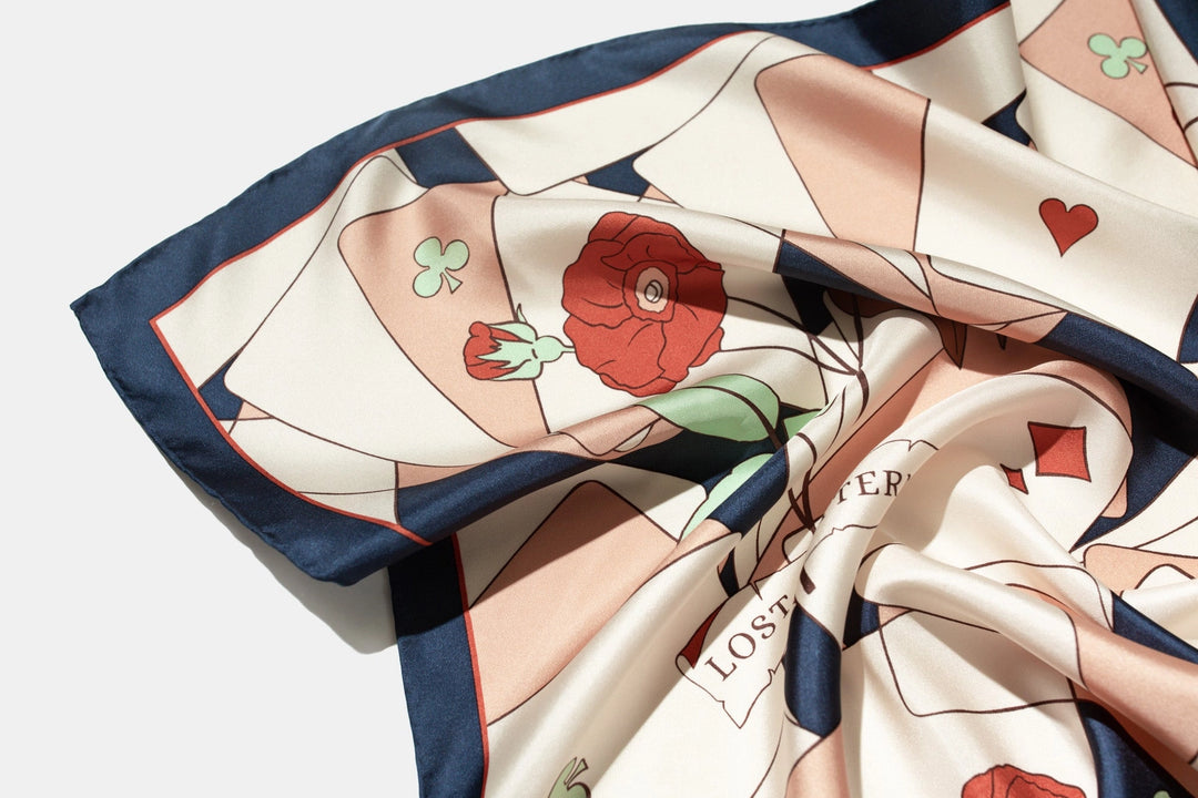 Camellia Silk Bandana Scarf - Dark Blue