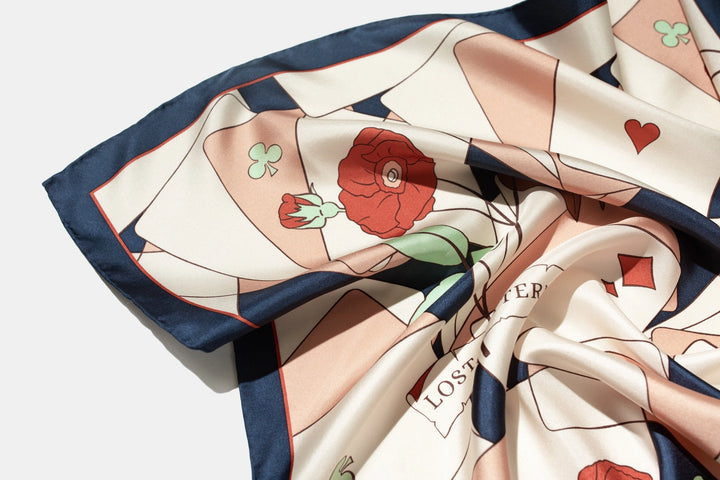 Camellia Silk Bandana Scarf - Dark Blue