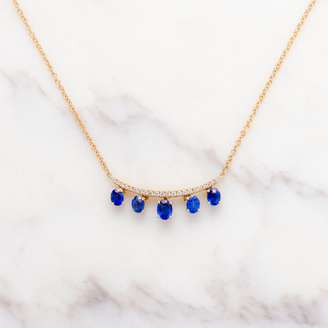 Diamond Bar and Sapphire Drop Necklace