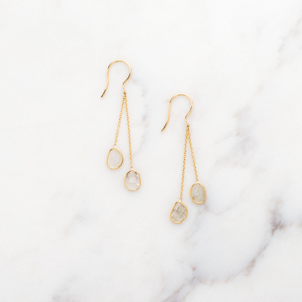 Smoky Diamond Slice Double Drop Earrings