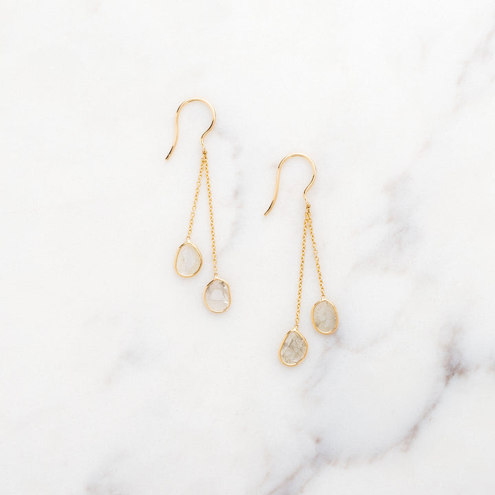 Smoky Diamond Slice Double Drop Earrings