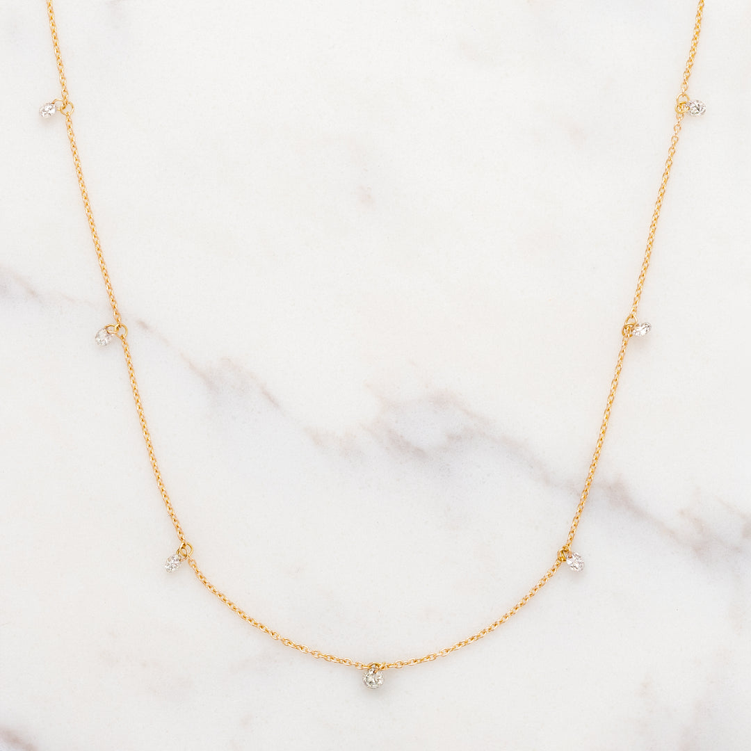 Floating Champagne Diamond Station Necklace