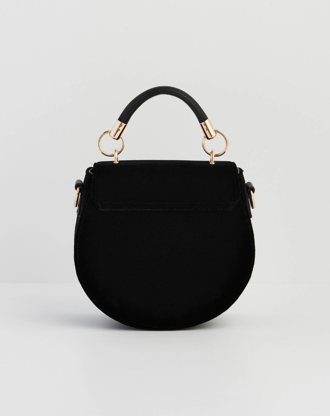 Fox & Owl Embroidered Black Top Handle Saddle Bag