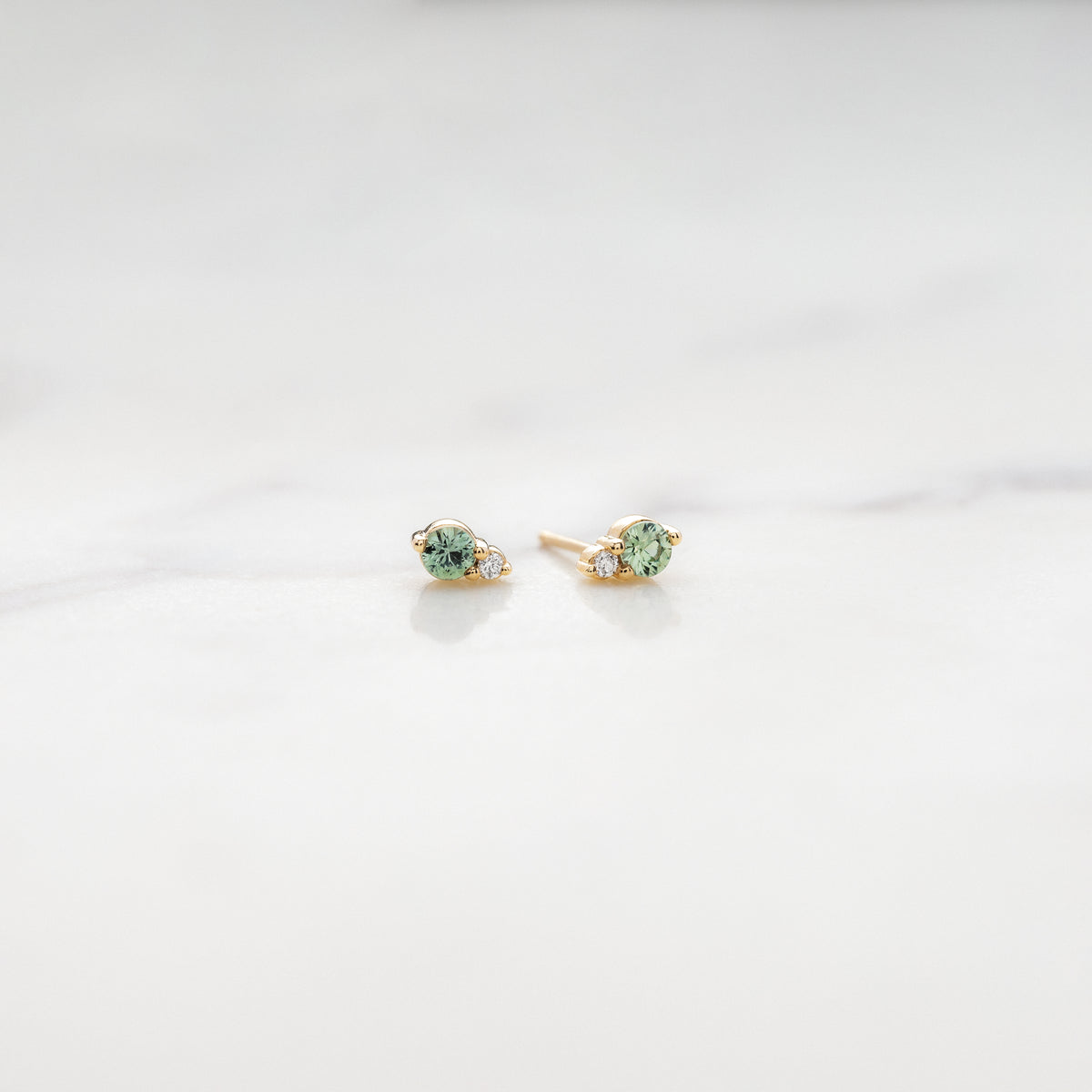 Green Sapphire and Diamond Studs