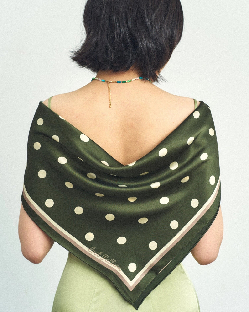 Retro Polka Silk Bandana Scarf - Matcha