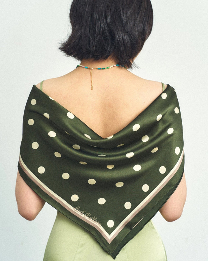 Retro Polka Silk Bandana Scarf - Matcha