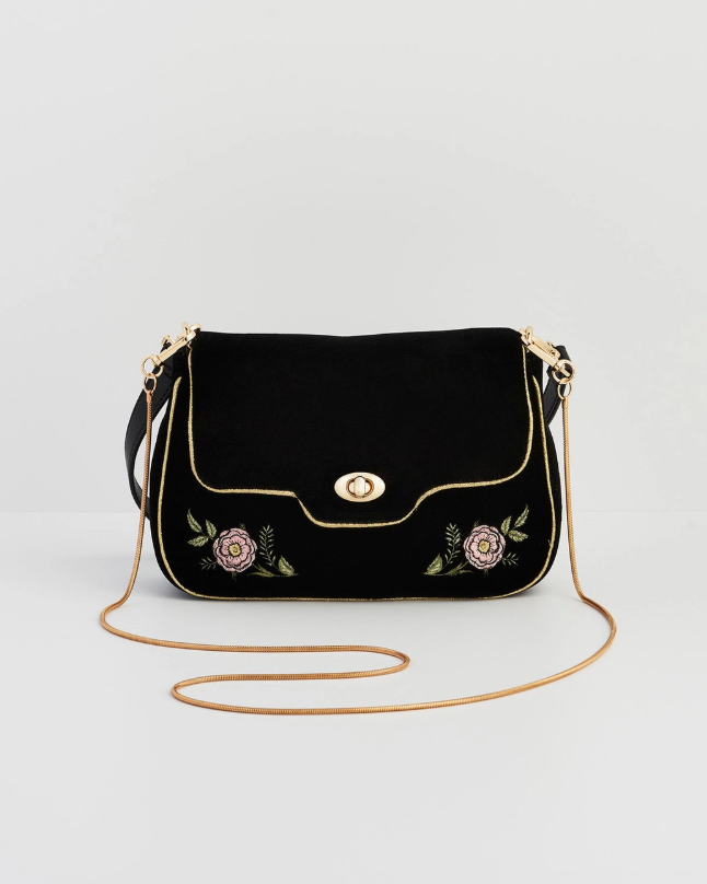 Fable Rose Embroidered Black Clutch