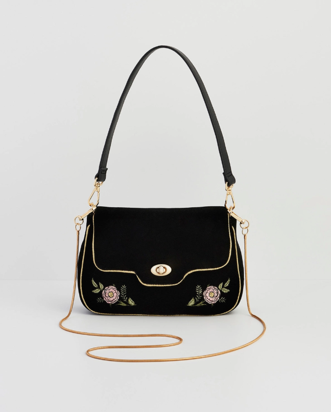 Fable Rose Embroidered Black Clutch