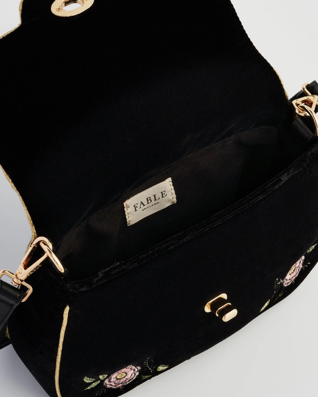 Fable Rose Embroidered Black Clutch