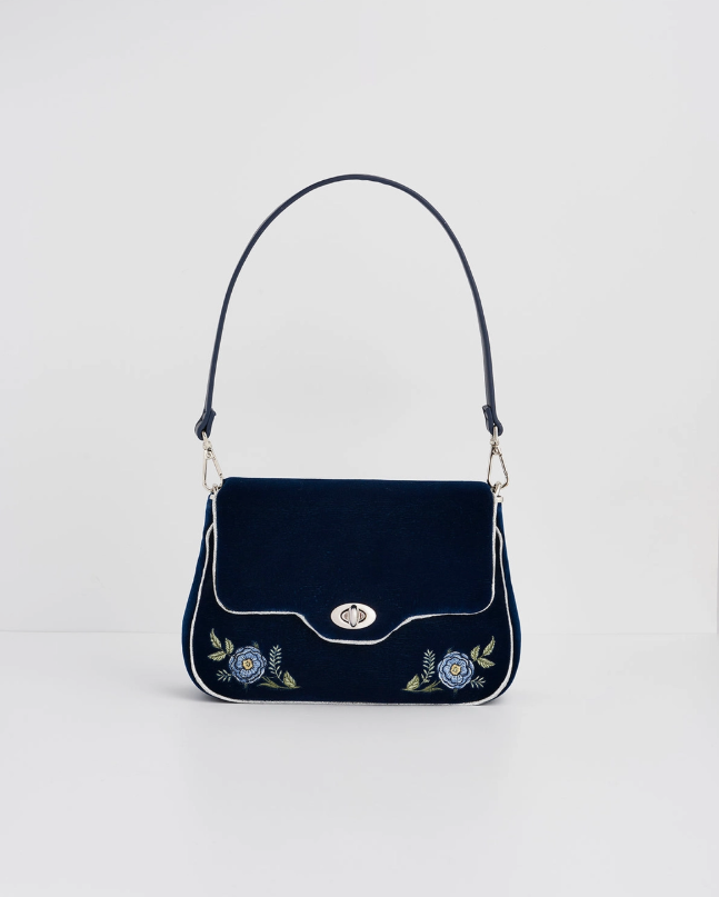 Fable Rose Embroidered Blue Clutch