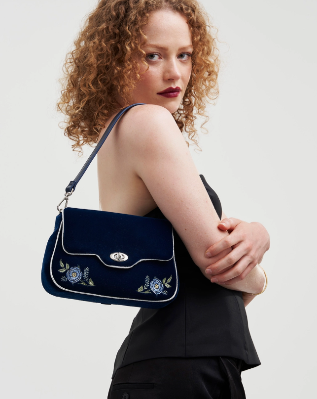 Fable Rose Embroidered Blue Clutch