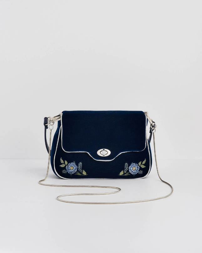 Fable Rose Embroidered Blue Clutch