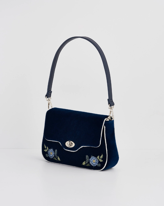 Fable Rose Embroidered Blue Clutch