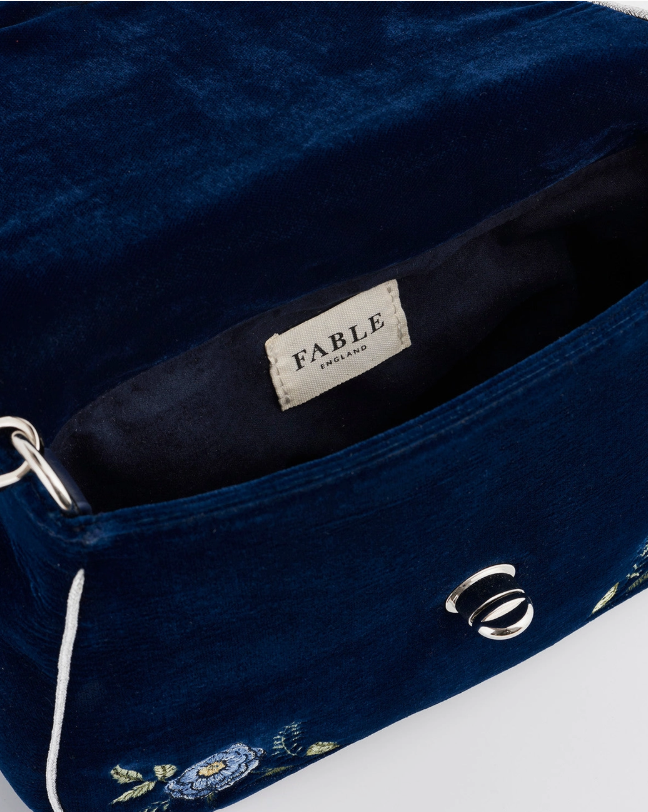 Fable Rose Embroidered Blue Clutch