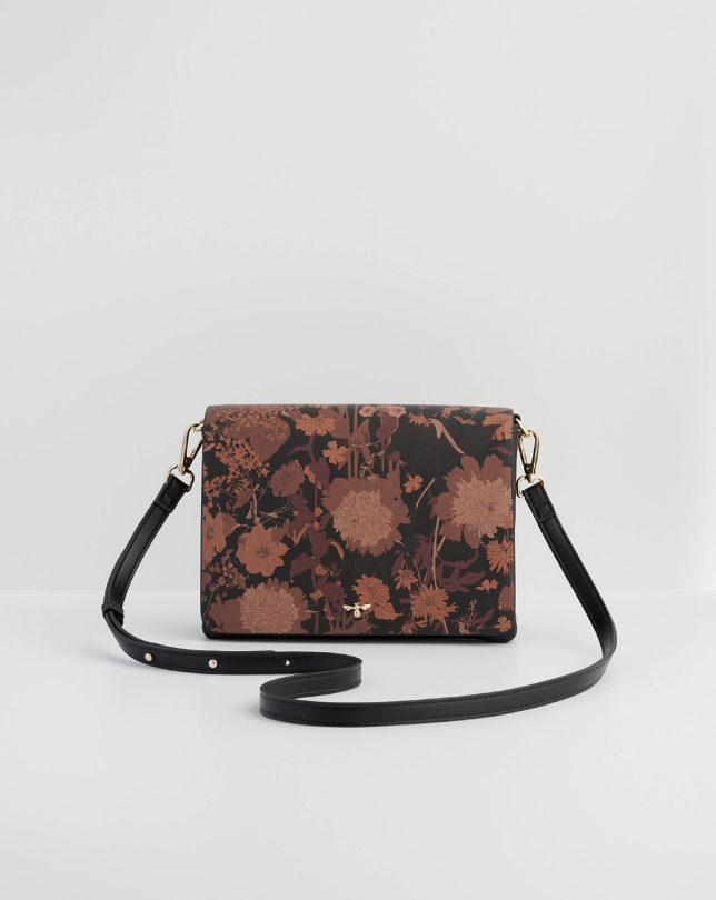 Fable Deco Blooms Black Foldover Handbag