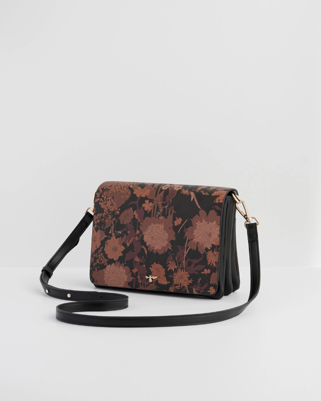 Fable Deco Blooms Black Foldover Handbag