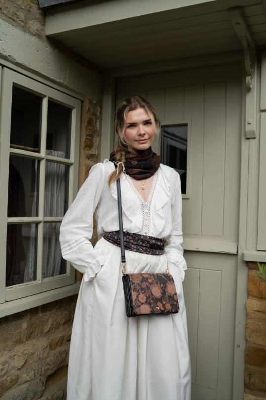 Fable Deco Blooms Black Foldover Handbag