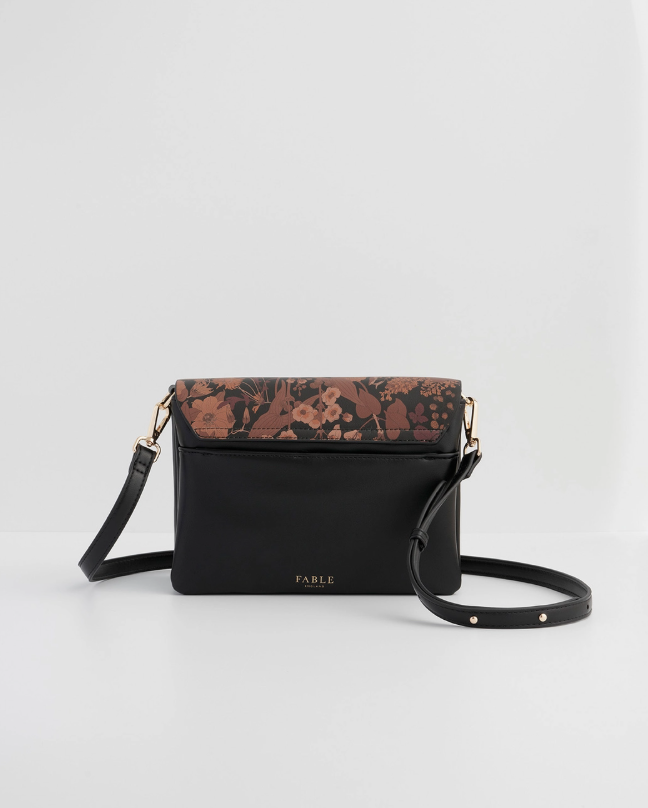 Fable Deco Blooms Black Foldover Handbag