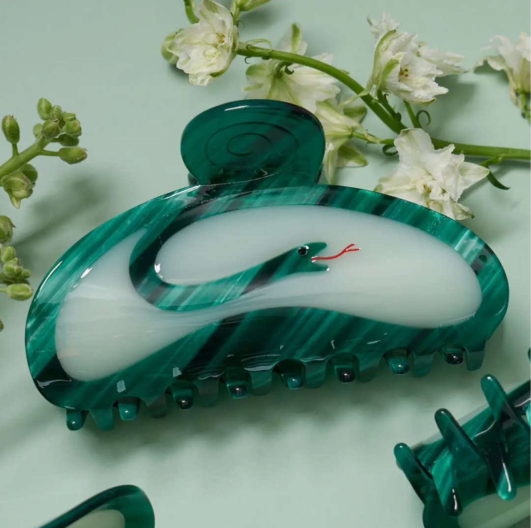 Serpent Claw - Green Acetate Garden Snake Hair Clip