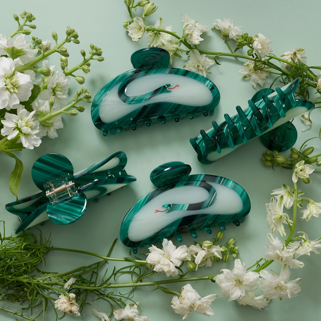 Serpent Claw - Green Acetate Garden Snake Hair Clip