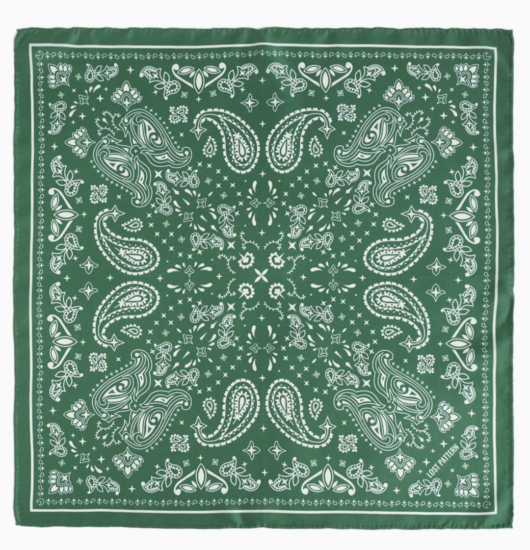 "Paisley" Silk Bandana Scarf - Sagebrush Green