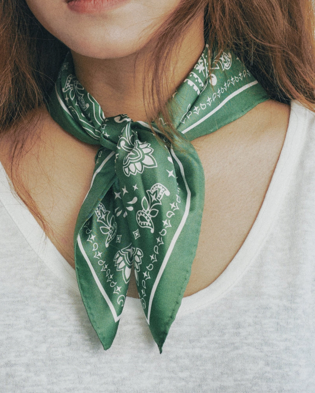 "Paisley" Silk Bandana Scarf - Sagebrush Green
