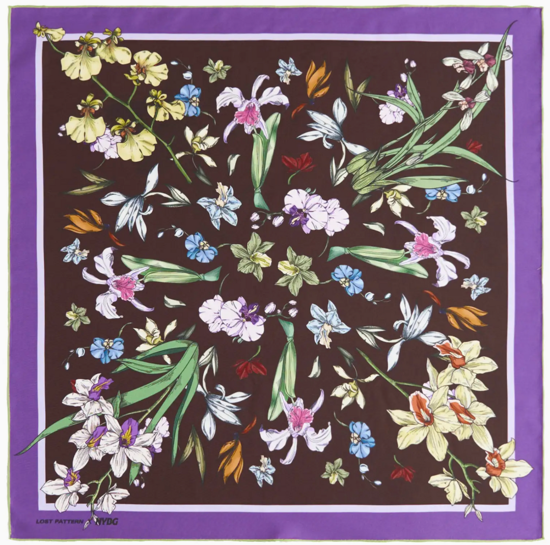 Lost Pattern X Nybg "Orchid Symphony" Silk Bandana Scarf - Purple