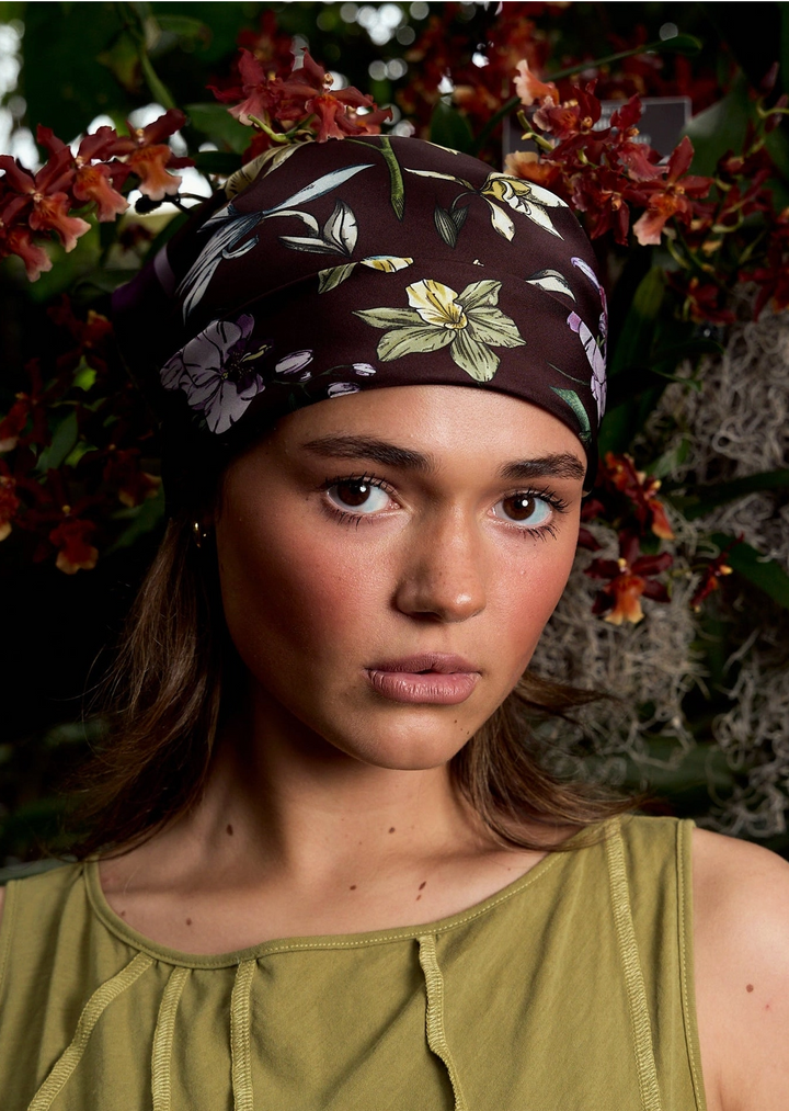 Lost Pattern X Nybg "Orchid Symphony" Silk Bandana Scarf - Purple
