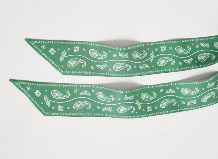 "Paisley" Silk Twill Skinny Scarf - Sagebrush Green