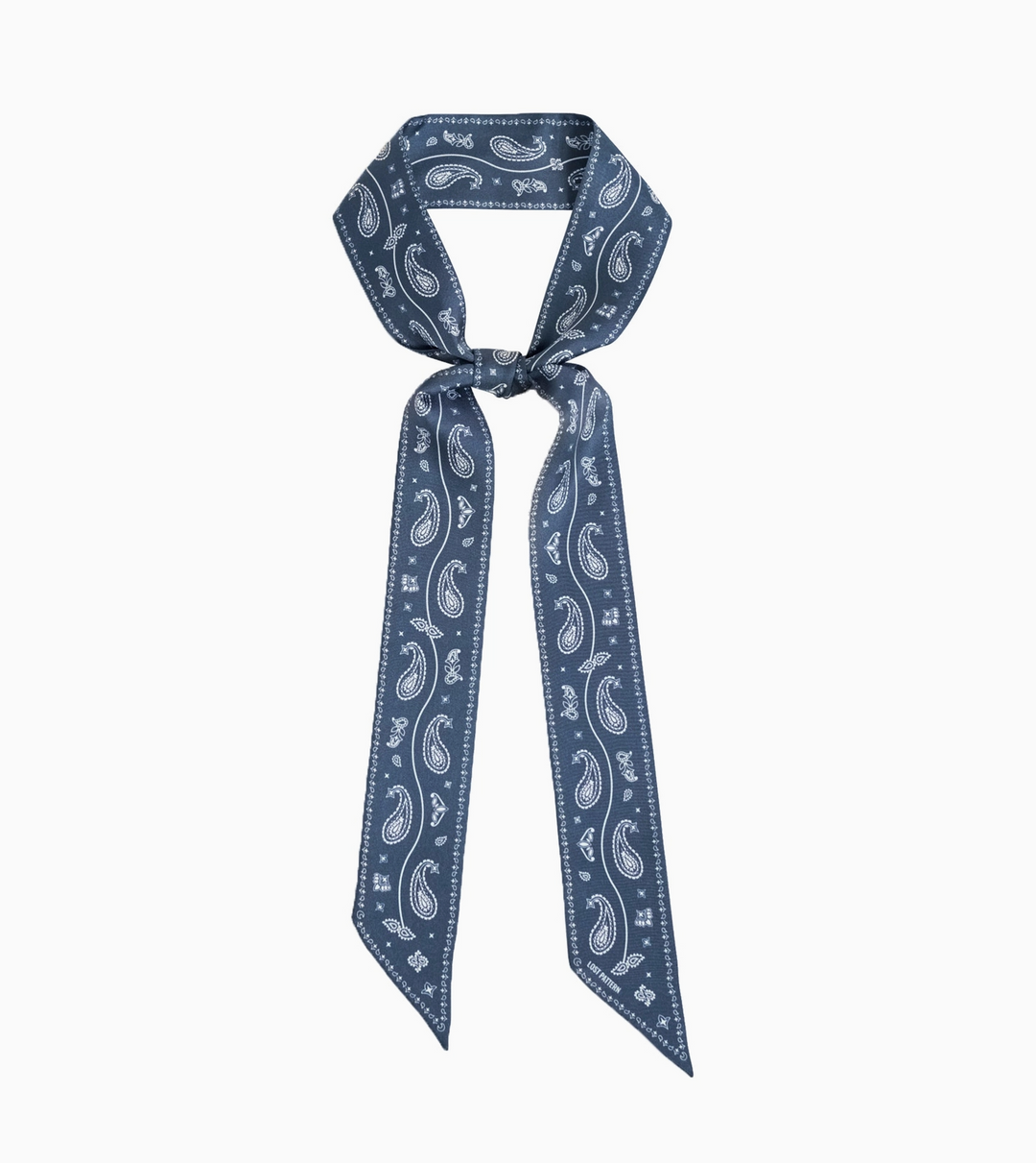 "Paisley" Silk Twill Skinny Scarf - Midnight Blue