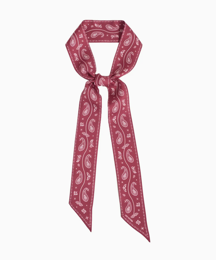 "Paisley" Silk Twill Skinny Scarf - Rodeo Red