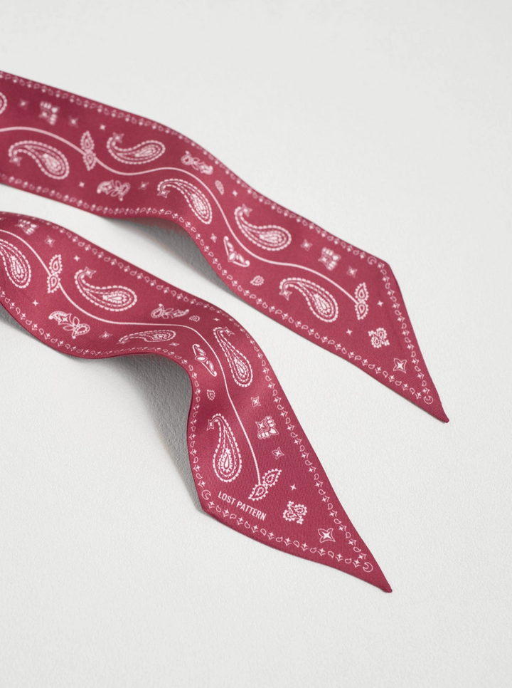 "Paisley" Silk Twill Skinny Scarf - Rodeo Red