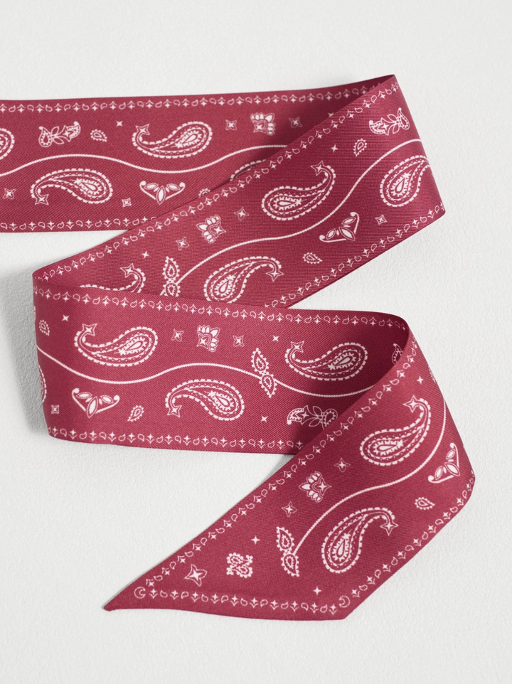 "Paisley" Silk Twill Skinny Scarf - Rodeo Red