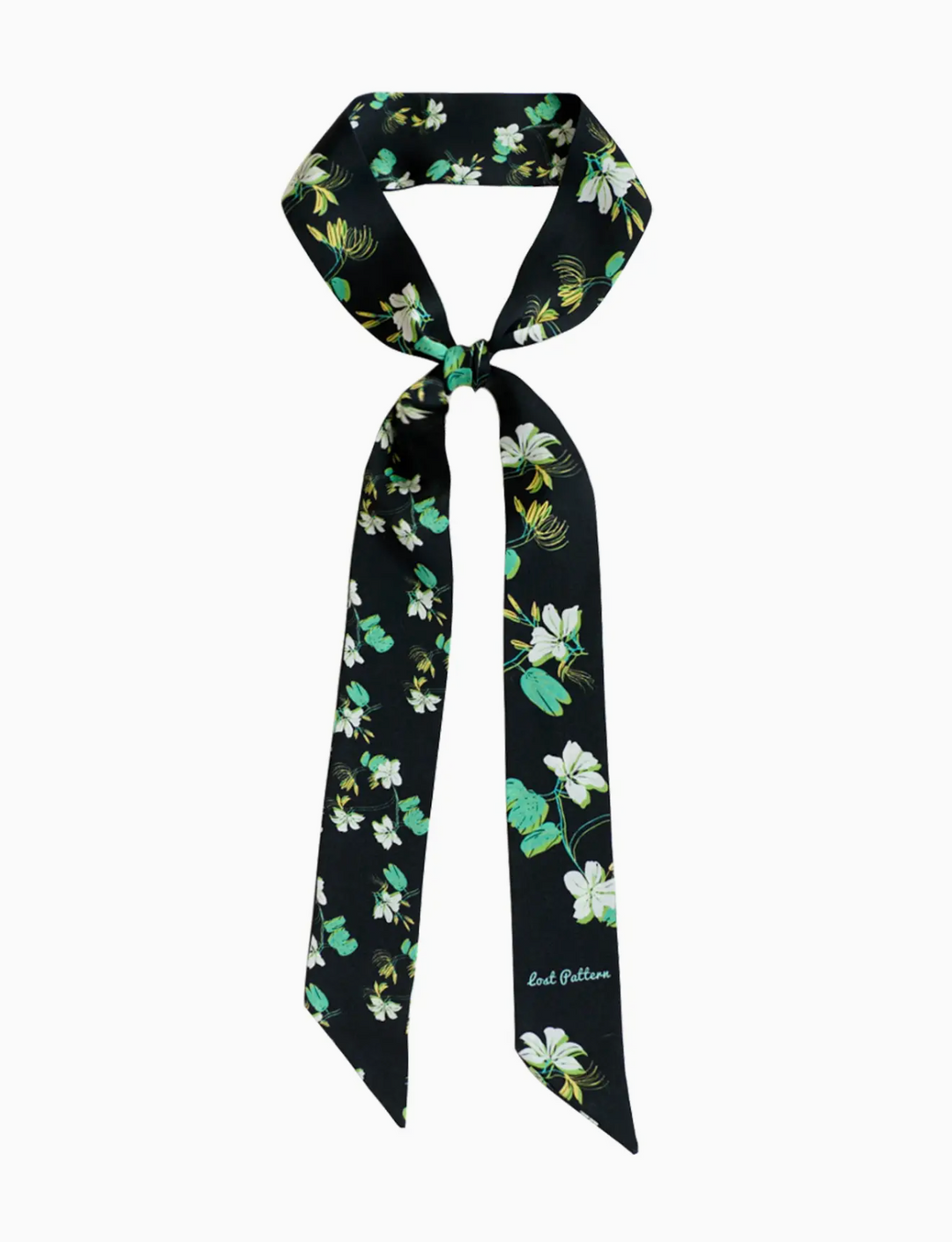 Beach Blossom Silk Skinny Scarf - Black