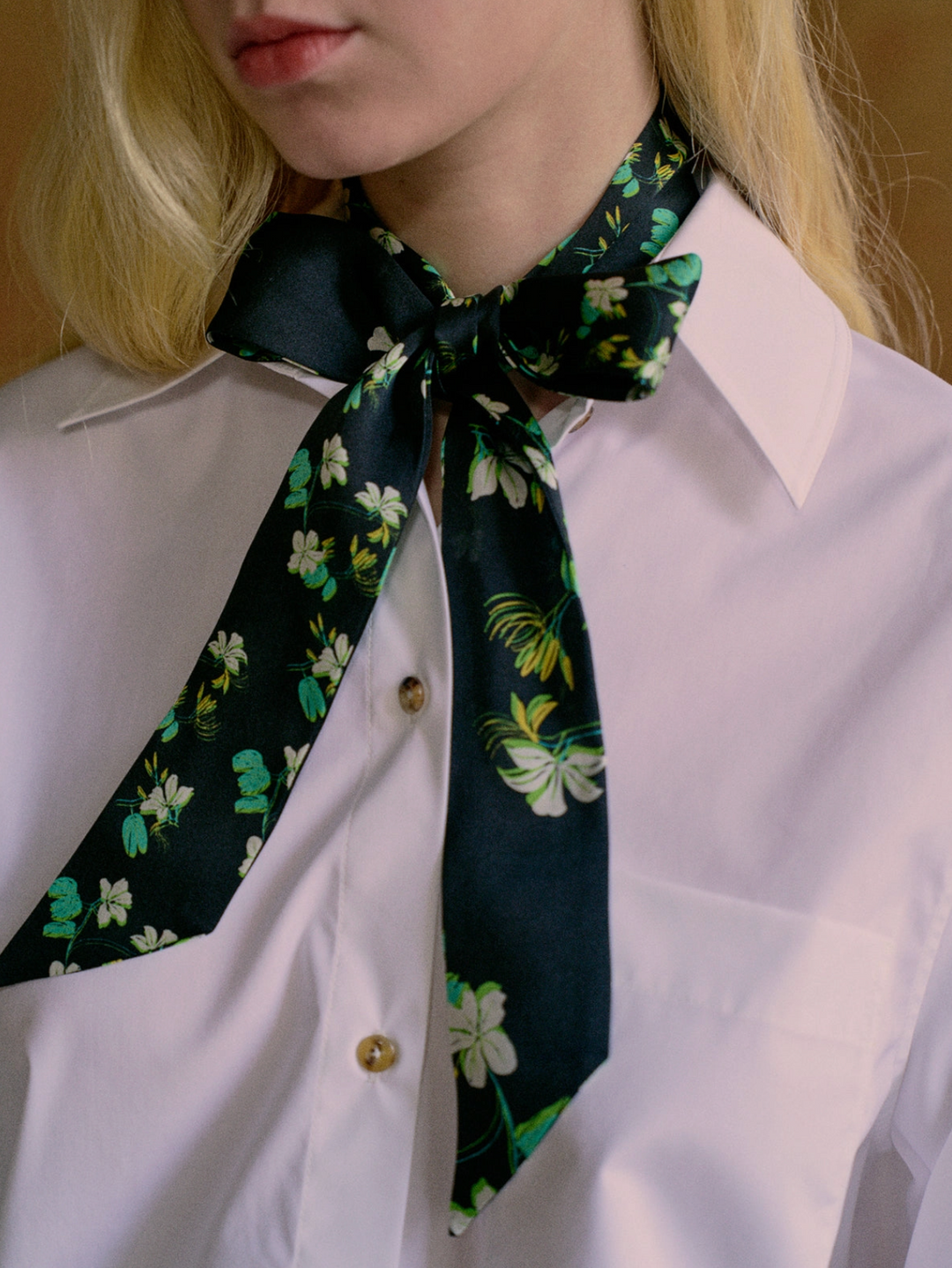 Beach Blossom Silk Skinny Scarf - Black