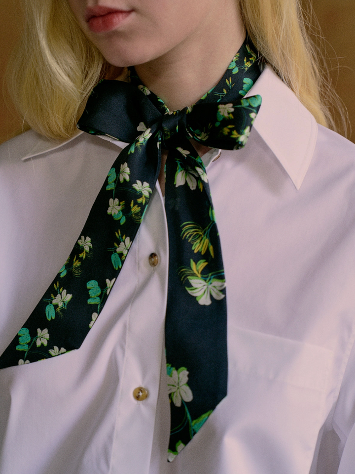 Beach Blossom Silk Skinny Scarf - Black