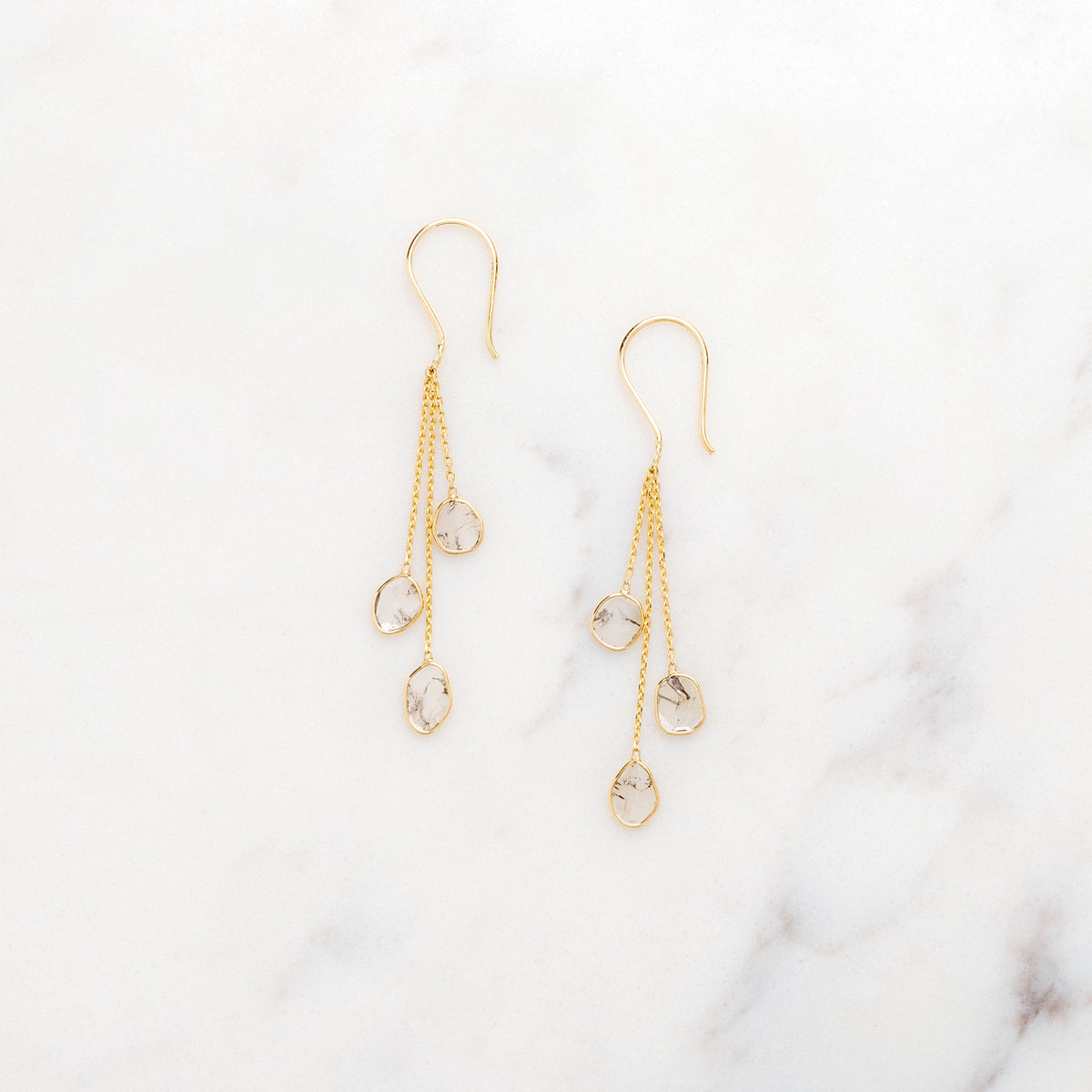 Smoky Diamond Slice Triple Drop Earrings