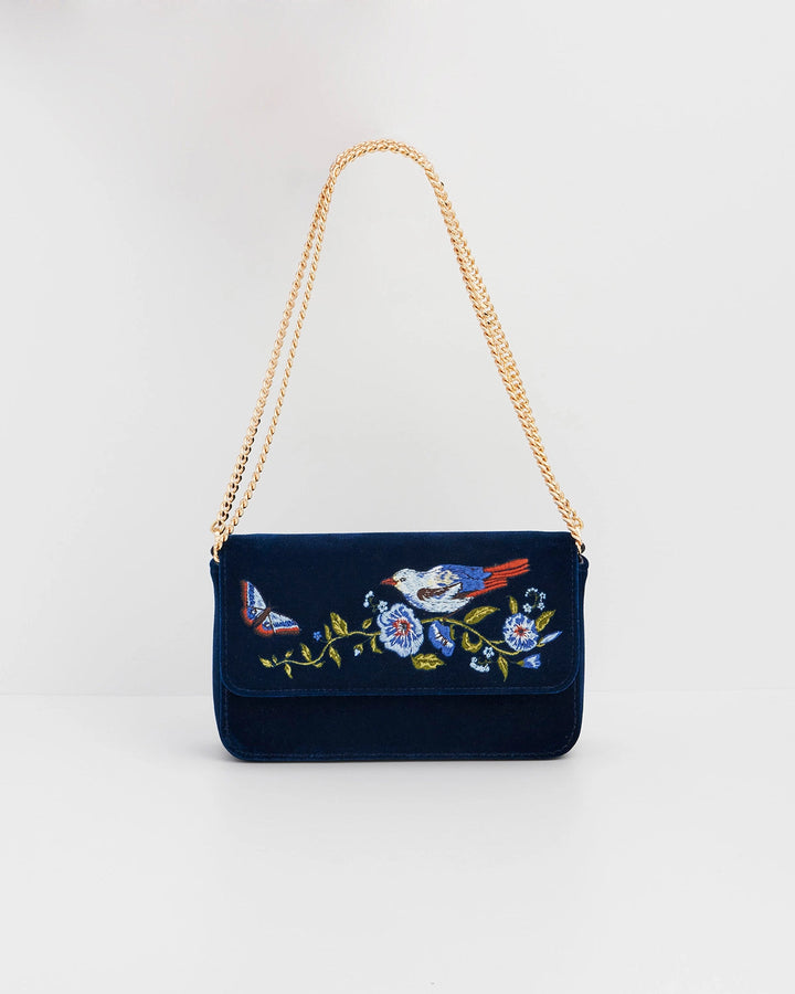 Sophia Nightingale Embroidered Clutch in Sapphire Velvet