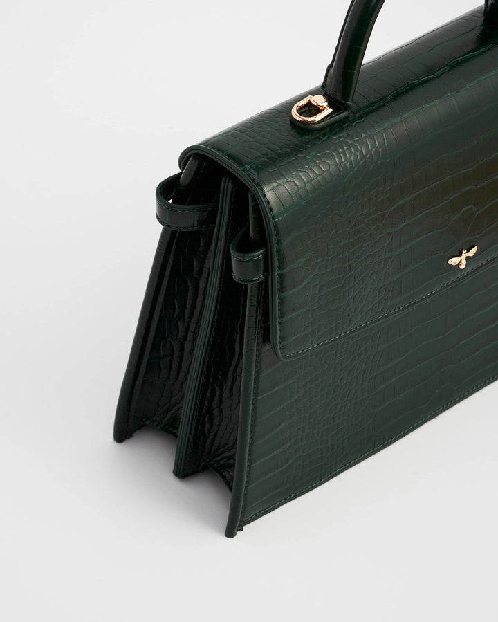 Eliza Top Handle Tote in Forest Green Croc