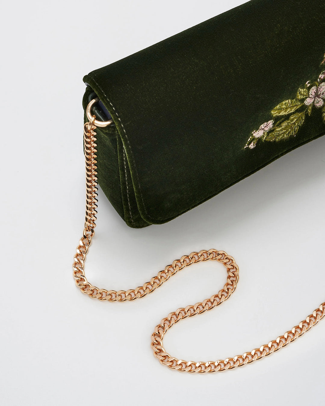 Sophia Wren Embroidered Clutch in Green Velvet