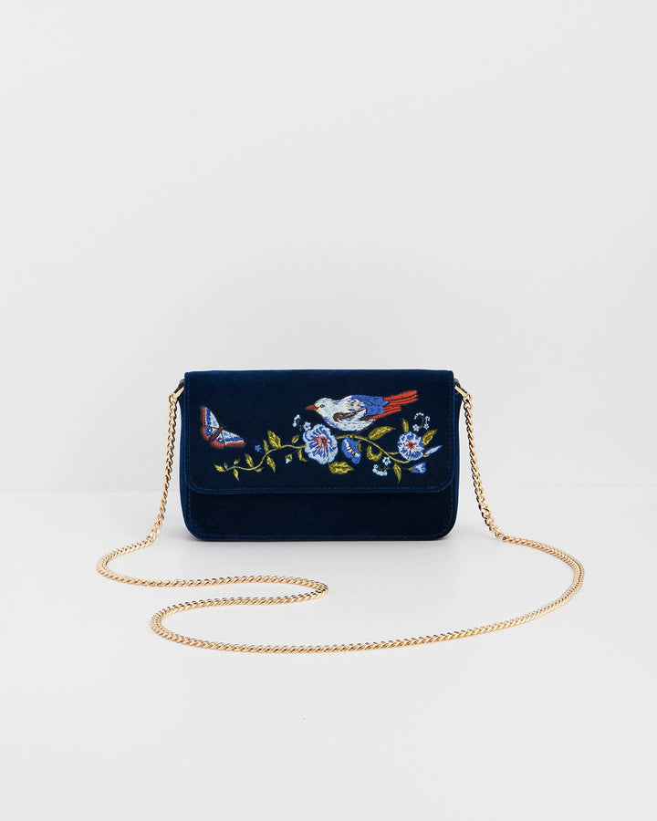 Sophia Nightingale Embroidered Clutch in Sapphire Velvet