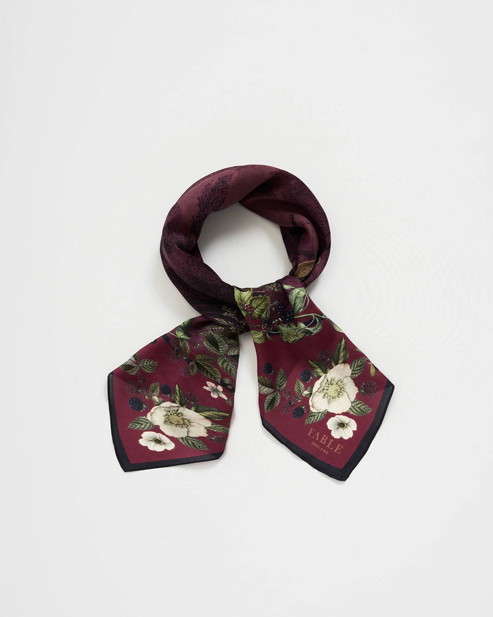 Orla Narrative Medium Square Scarf in Burgundy