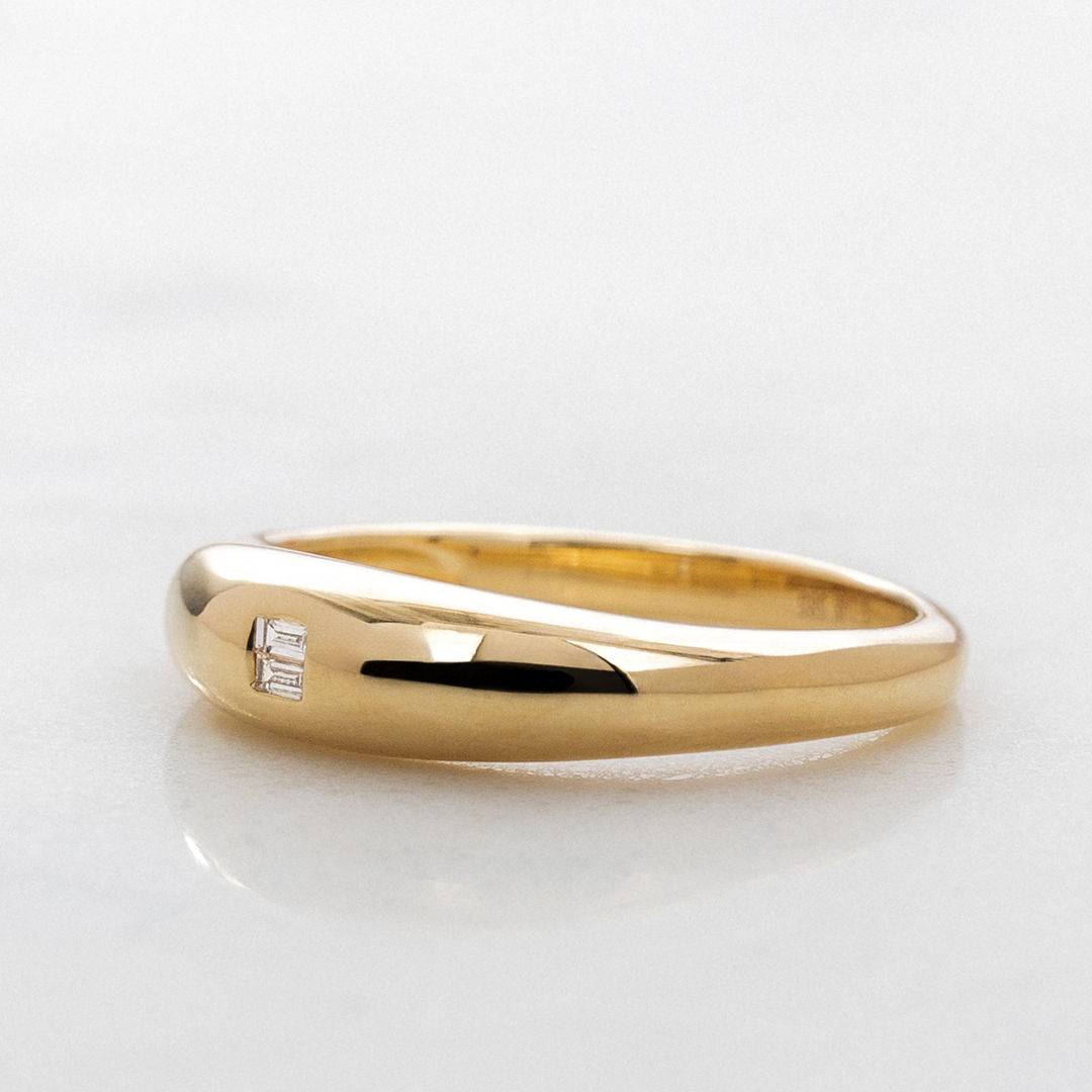 Tapered Puff Ring with Diamond Baguettes