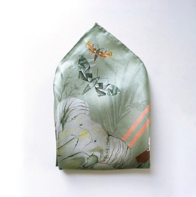 Sage Green Luxury Silk Handkerchief 'Mirage' Desert Print