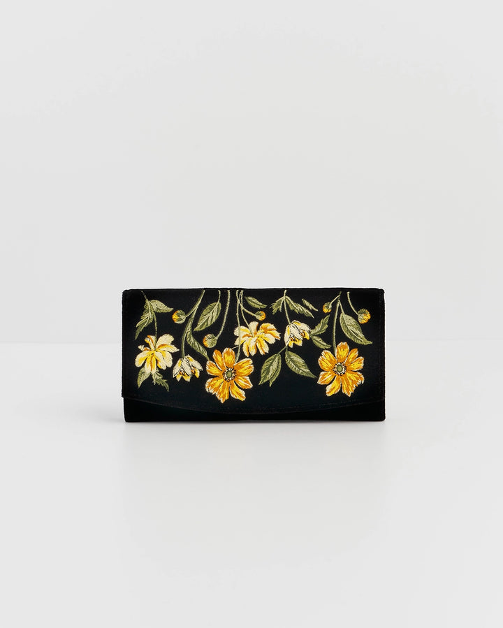 Fable Botanical Black Velvet Embroidered Purse
