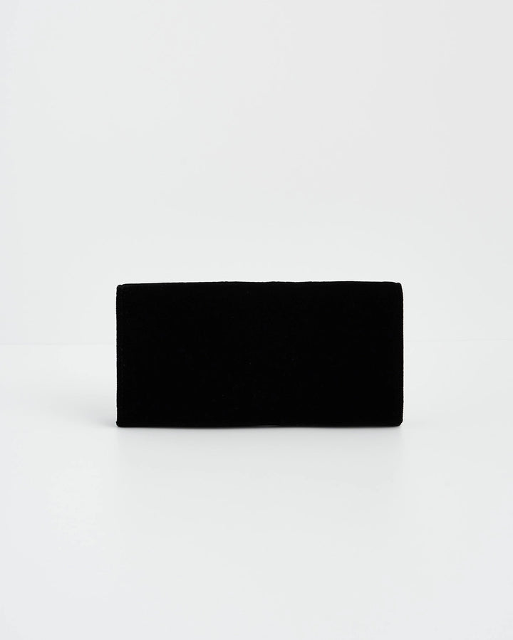 Fable Botanical Black Velvet Embroidered Purse