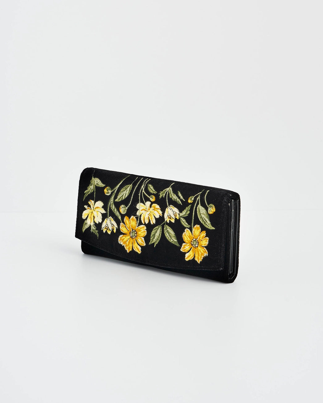 Fable Botanical Black Velvet Embroidered Purse